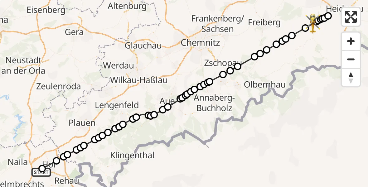 Flugroute Rettungshubschrauber Hof-Plauen Flughafen - Dippoldiswalde, 21 Mai 2026, 11:21