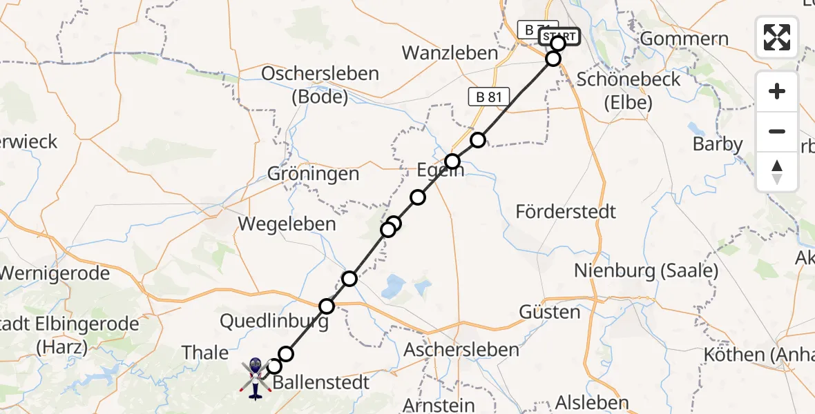 Flugroute Polizeihubschrauber Magdeburg City Flugplatz - Quedlinburg, 21 Mai 2026, 11:27