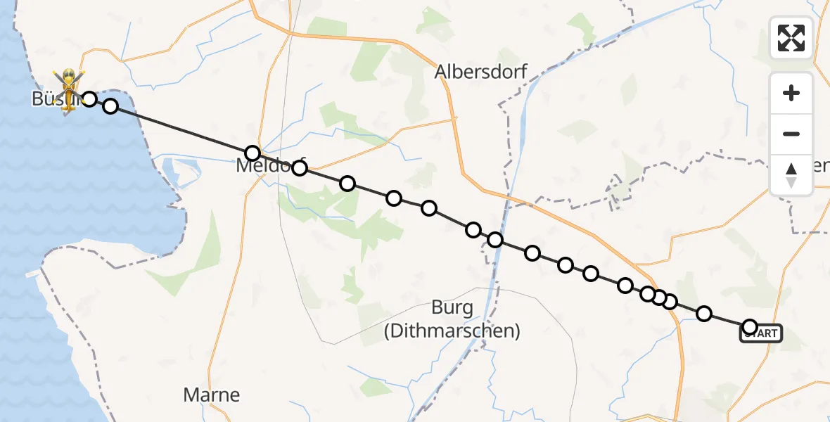 Flugroute Rettungshubschrauber Itzehoe Hungriger Wolf Flugplatz - Büsum, 21 Mai 2026, 11:27