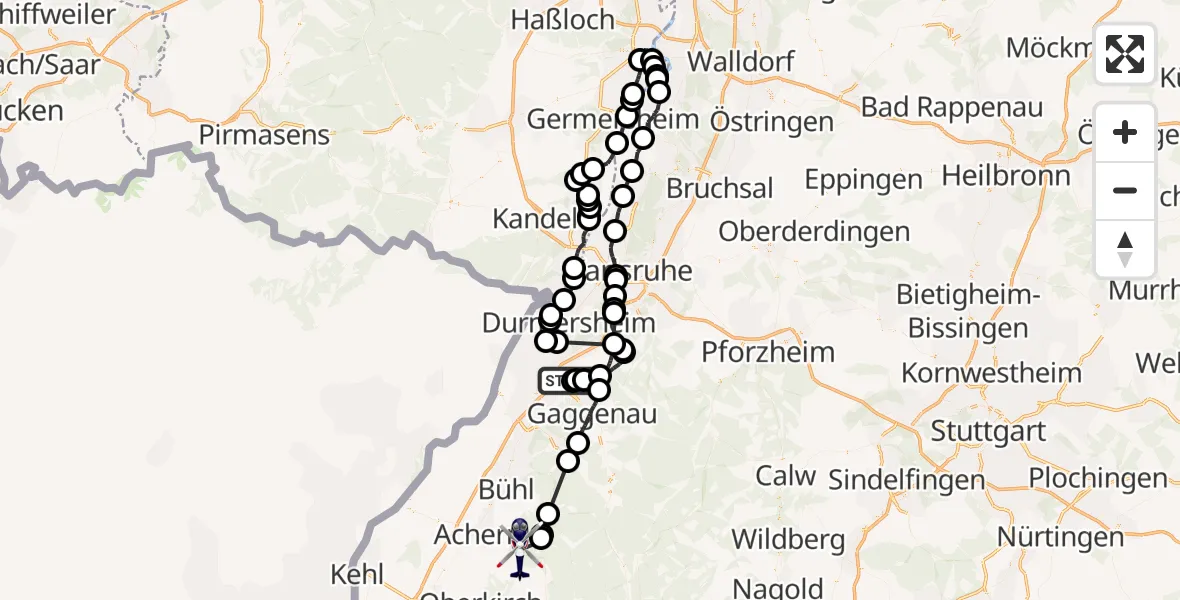 Flugroute Polizeihubschrauber Muggensturm - Sasbachwalden, 21 Mai 2026, 11:29