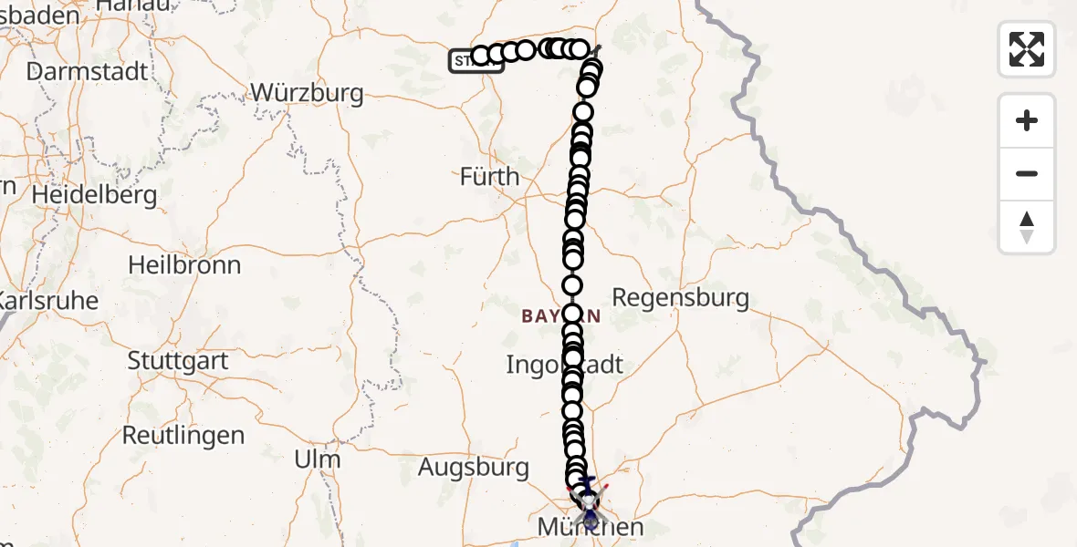 Flugroute Polizeihubschrauber Bamberg-Breitenau Flugplatz - Oberschleißheim, 21 Mai 2026, 11:37