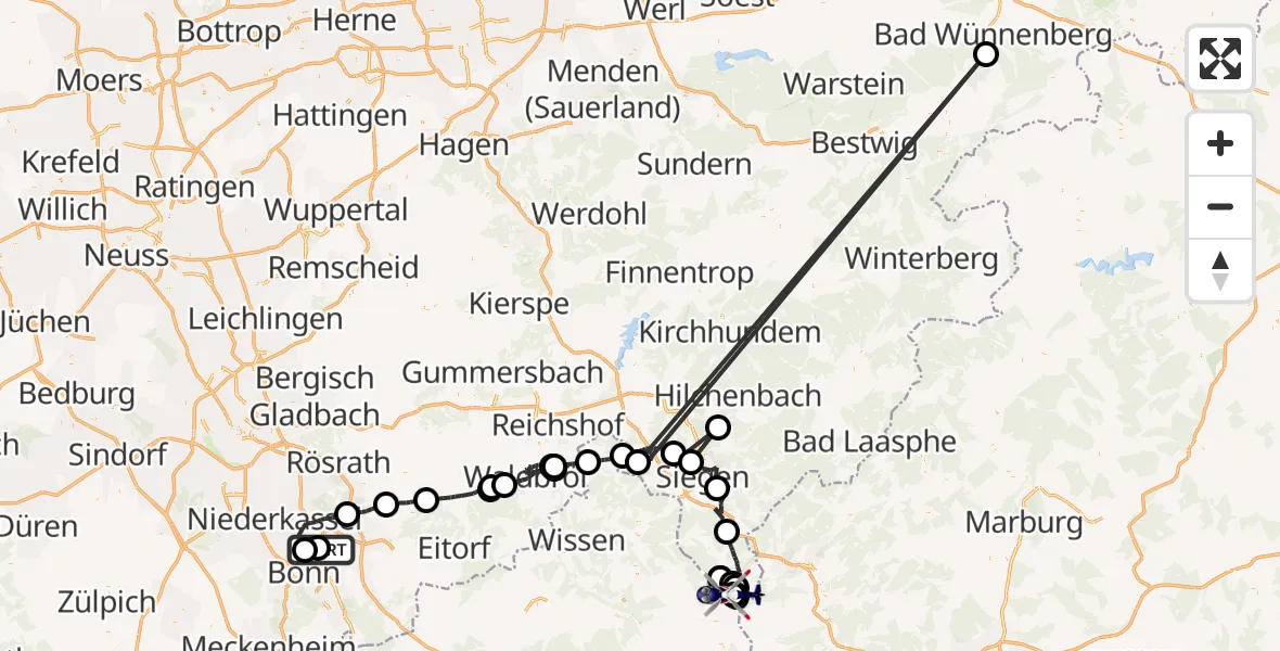 Flugroute Polizeihubschrauber Sankt Augustin - Siegerland Flughafen, 21 Mai 2026, 11:40