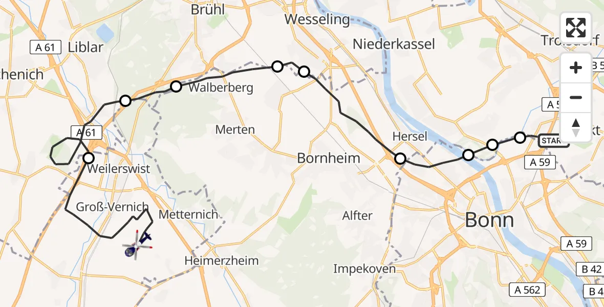 Flugroute Polizeihubschrauber Sankt Augustin - Weilerswist, 21 Mai 2026, 11:42