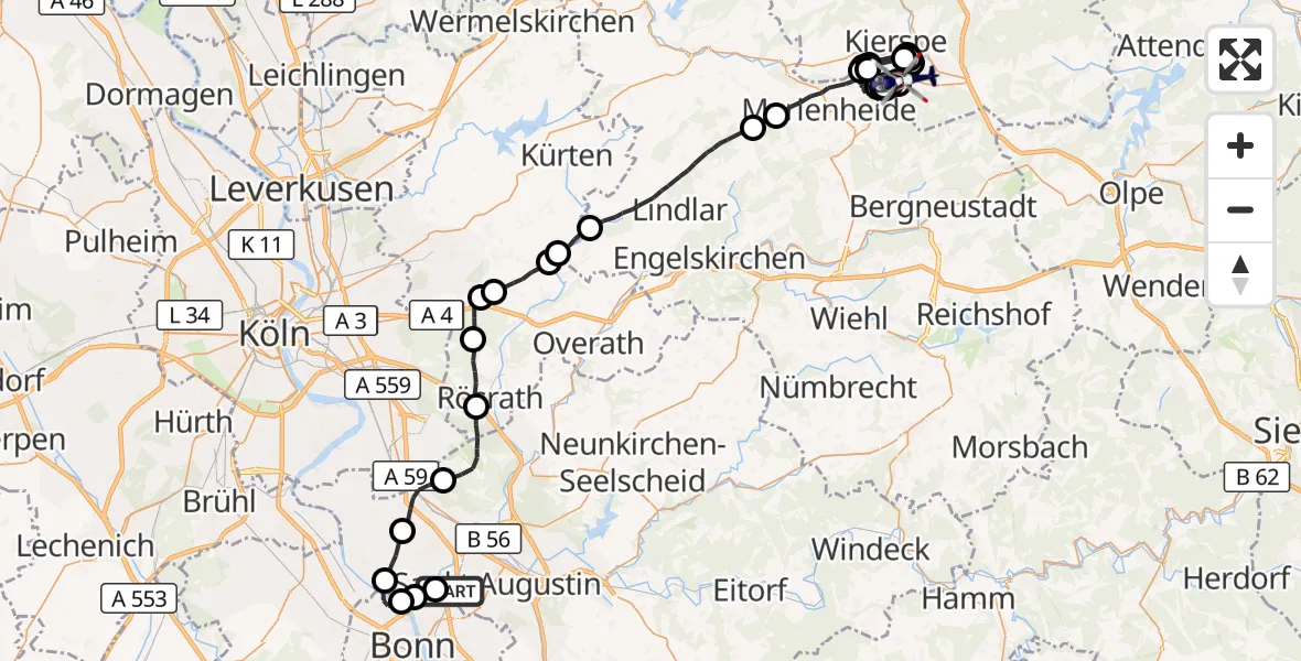 Flugroute Polizeihubschrauber Sankt Augustin - Meinerzhagen, 21 Mai 2026, 11:43