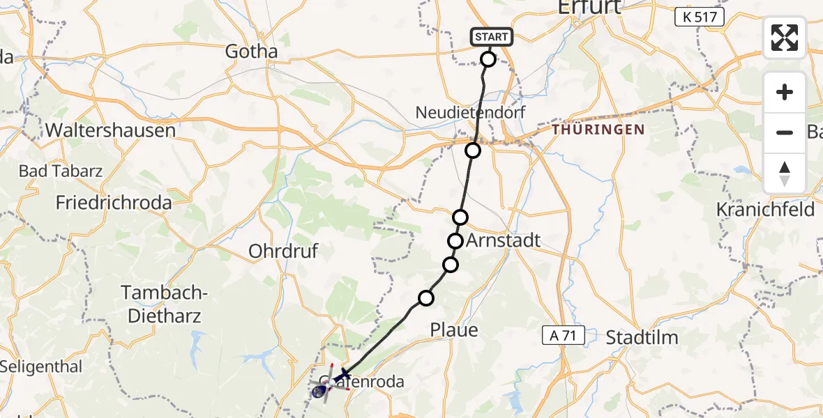Flugroute Polizeihubschrauber Erfurt - Geratal, 21 Mai 2026, 11:44