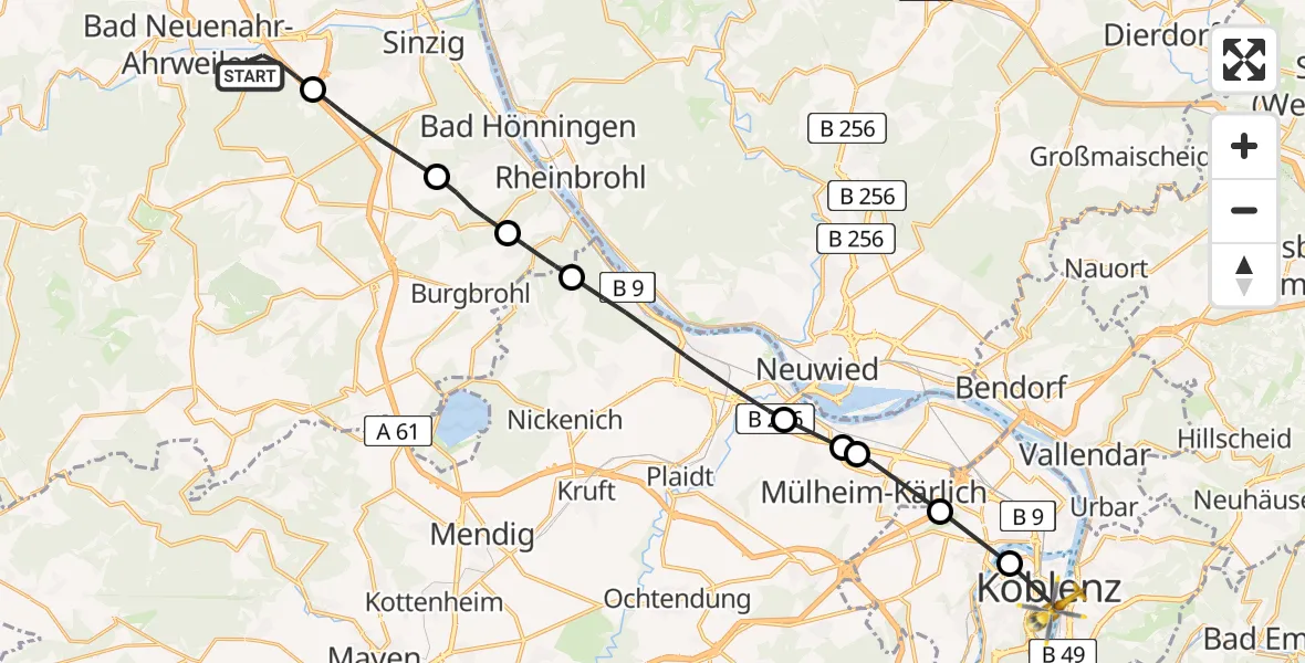 Flugroute Rettungshubschrauber Bad Neuenahr-Ahrweiler - Koblenz, 21 Mai 2026, 11:50