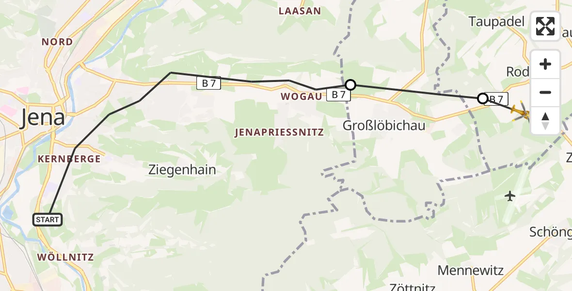Flugroute Rettungshubschrauber Jena - Bürgel, 21 Mai 2026, 11:52