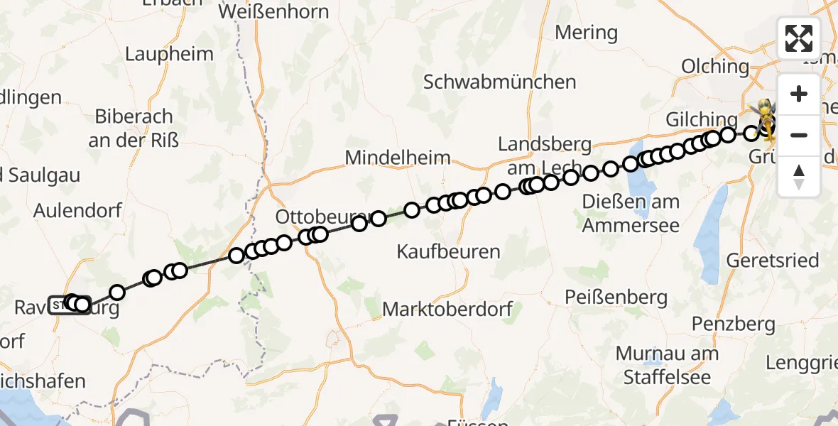 Flugroute Rettungshubschrauber Sankt Elisabeth Hospital - DRF Air Rescue München Hubschrauberlandeplatz, 21 Mai 2026, 11:59