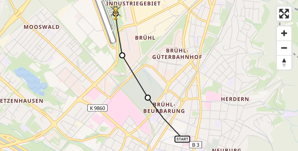 Flugroute Rettungshubschrauber Freiburg im Breisgau - Freiburg im Breisgau Flugplatz, 21 Mai 2026, 11:59