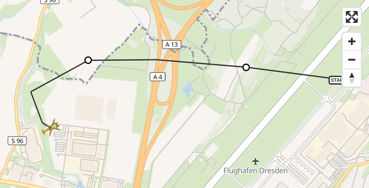 Flugroute Rettungshubschrauber Dresden Bundespolizei Hubschrauberlandeplatz - Dresden, 21 Mai 2026, 12:04