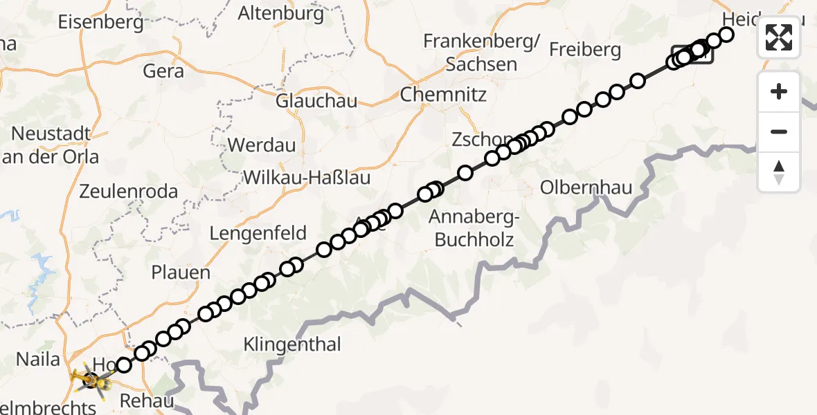 Flugroute Rettungshubschrauber Dippoldiswalde - Hof-Plauen Flughafen, 21 Mai 2026, 12:05