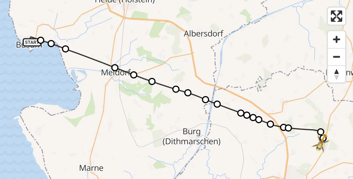 Flugroute Rettungshubschrauber Büsum - Itzehoe Hungriger Wolf Flugplatz, 21 Mai 2026, 12:12