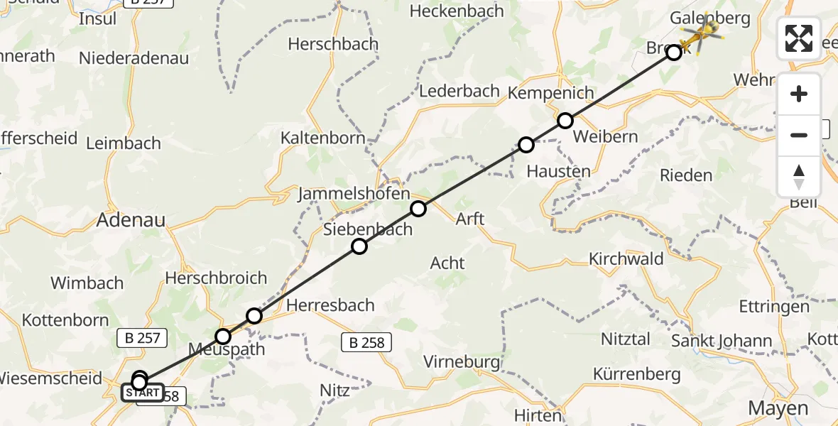 Flugroute Ambulanzhubschrauber Nürburg - Galenberg, 21 Mai 2026, 12:12