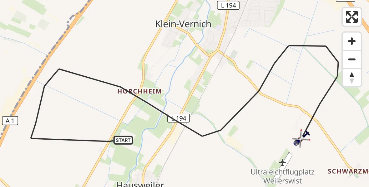Flugroute Polizeihubschrauber Weilerswist - Weilerswist, 21 Mai 2026, 12:13