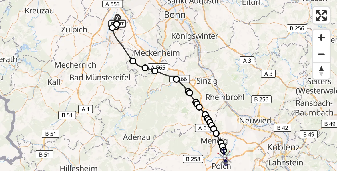 Flugroute Polizeihubschrauber Weilerswist - Welling, 21 Mai 2026, 12:20