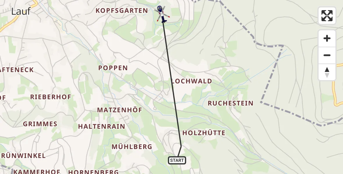 Flugroute Polizeihubschrauber Lauf - Lauf, 21 Mai 2026, 12:25