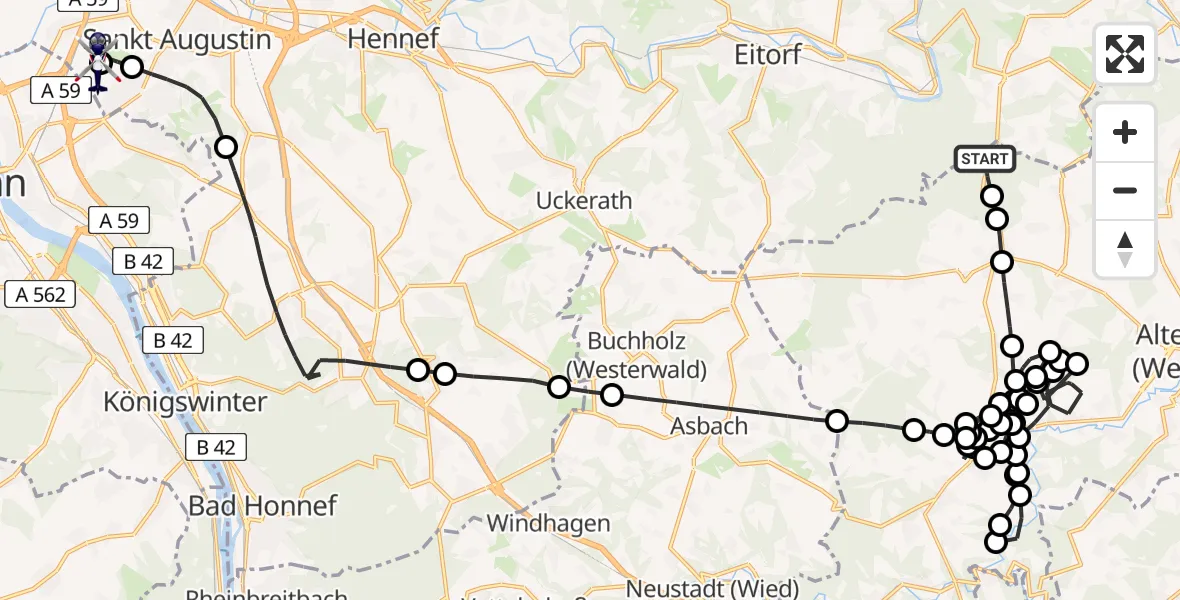 Flugroute Polizeihubschrauber Werkhausen - Sankt Augustin, 21 Mai 2026, 12:25