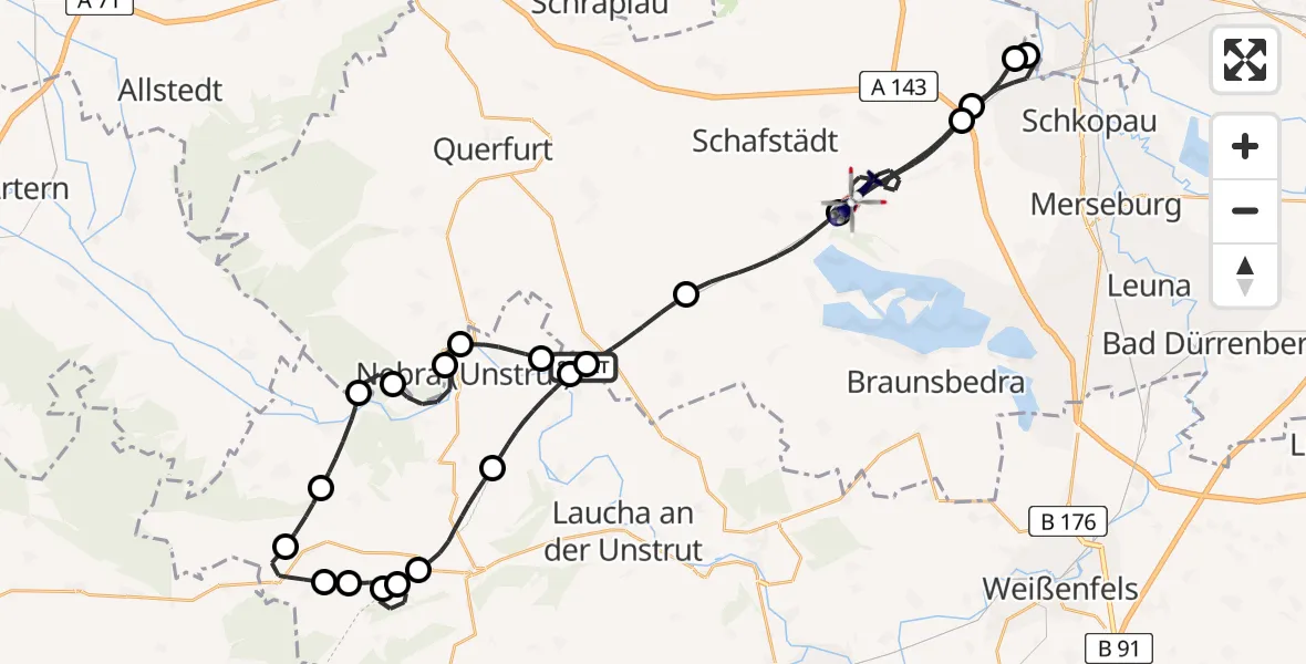 Flugroute Polizeihubschrauber Steigra - Bad Lauchstädt, 21 Mai 2026, 12:25