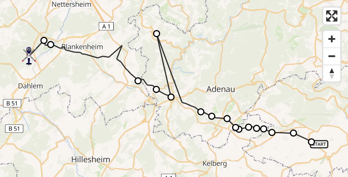 Flugroute Polizeihubschrauber Weiler - Dahlem, 21 Mai 2026, 12:27