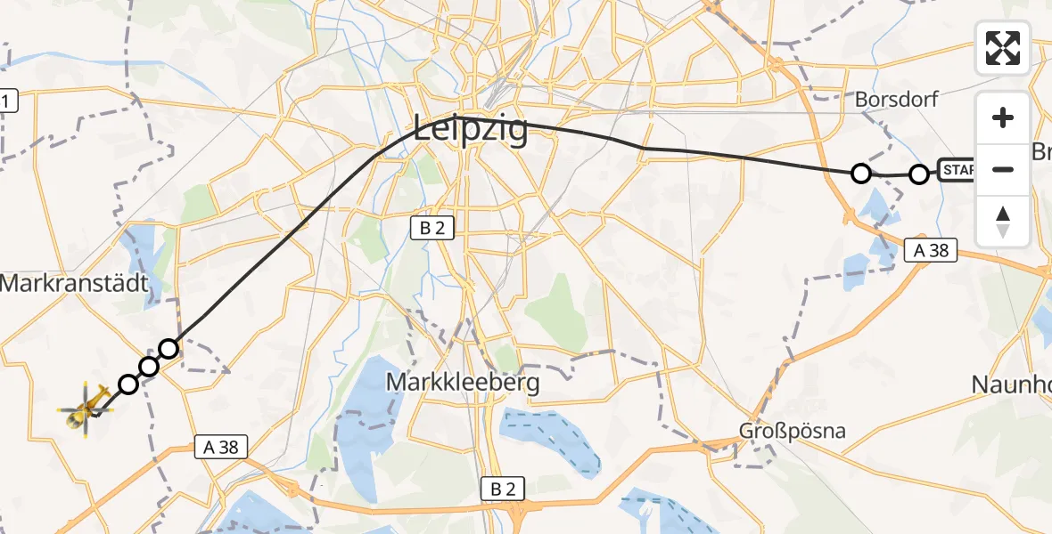Flugroute Rettungshubschrauber Brandis - Markranstädt, 21 Mai 2026, 12:35