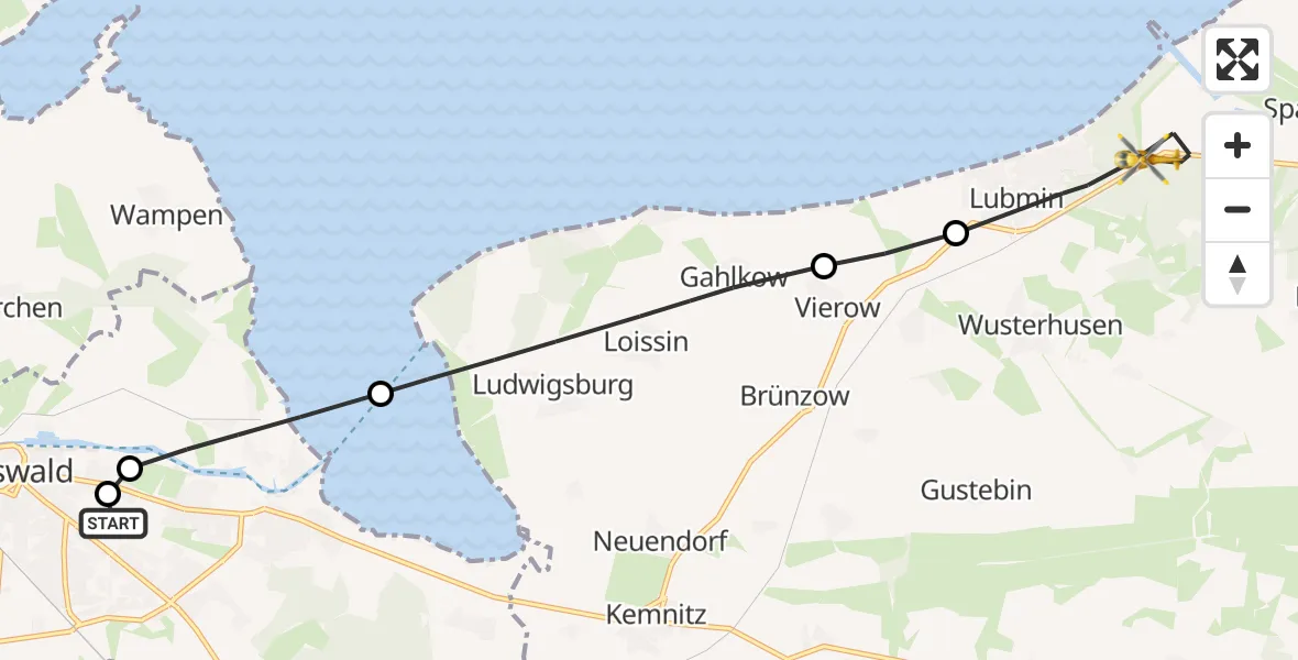 Flugroute Rettungshubschrauber Greifswald Hospital - Lubmin, 21 Mai 2026, 12:38