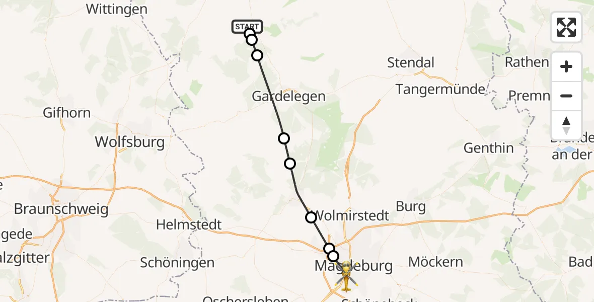 Flugroute Rettungshubschrauber Kalbe (Milde) - Magdeburg, 21 Mai 2026, 12:38