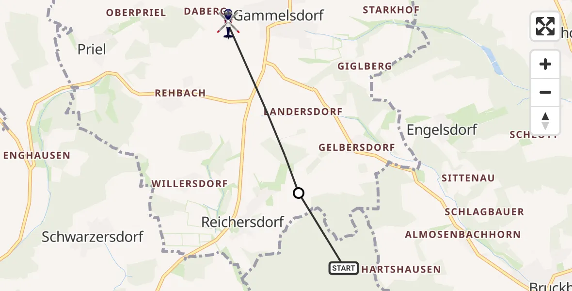 Flugroute Polizeihubschrauber Wang - Gammelsdorf, 21 Mai 2026, 12:42