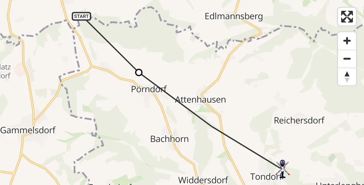Flugroute Polizeihubschrauber Obersüßbach - Bruckberg, 21 Mai 2026, 12:49