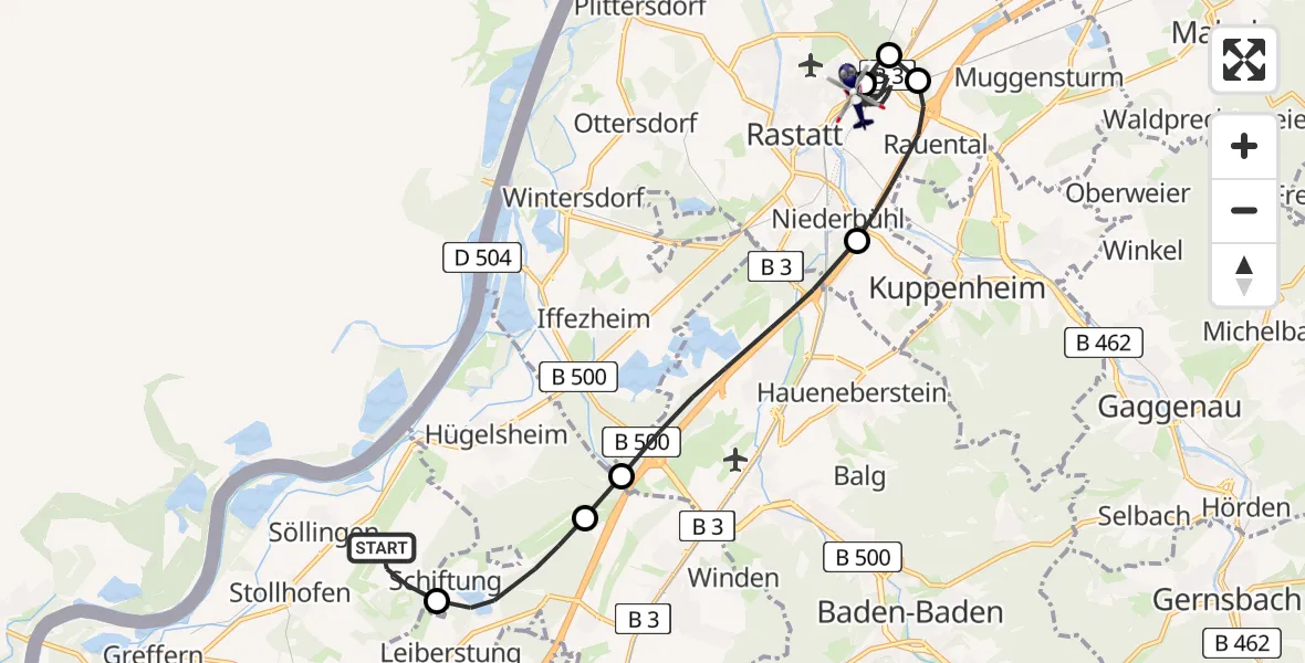 Flugroute Polizeihubschrauber Karlsruhe Baden-Baden Flughafen - Rastatt, 21 Mai 2026, 13:04