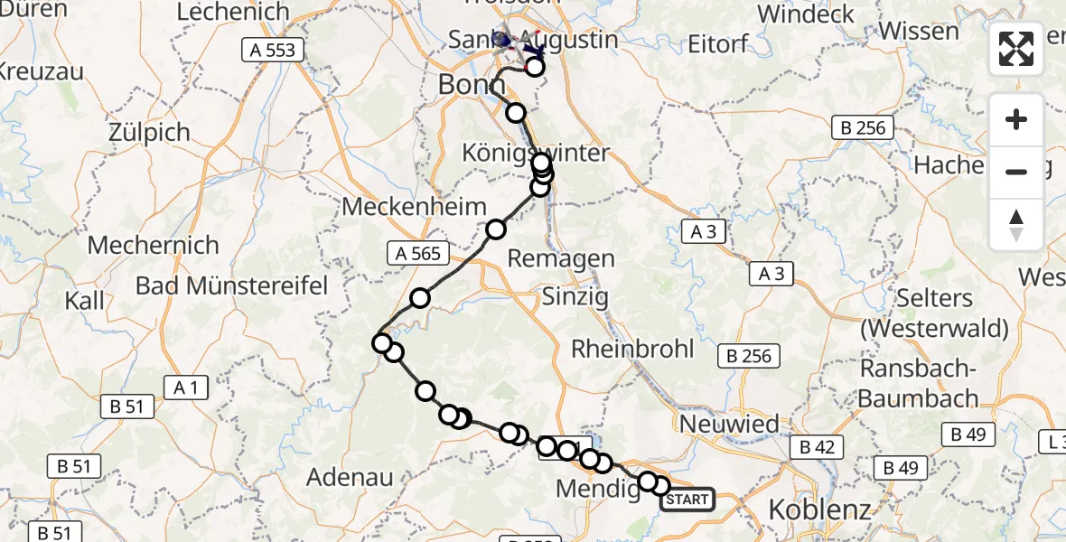 Flugroute Polizeihubschrauber Ochtendung - Bonn-Hangelar Flugplatz, 21 Mai 2026, 13:05