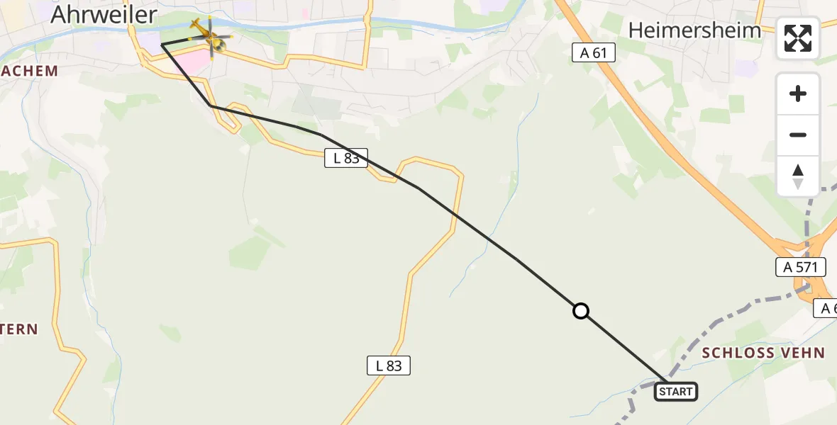 Flugroute Ambulanzhubschrauber Sinzig - Bad Neuenahr-Ahrweiler, 21 Mai 2026, 13:06