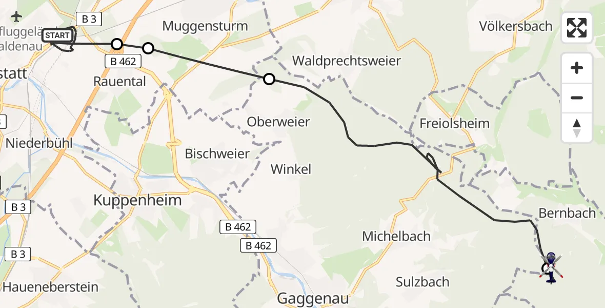 Flugroute Polizeihubschrauber Rastatt - Bad Herrenalb, 21 Mai 2026, 13:17