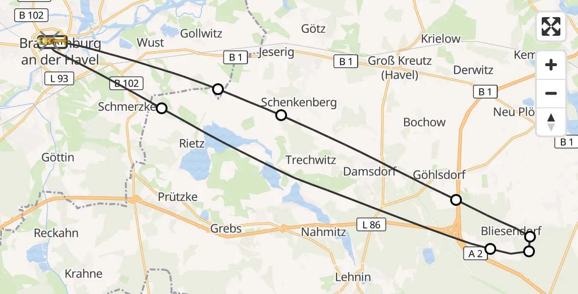 Flugroute Rettungshubschrauber Brandenburg an der Havel - Brandenburg an der Havel, 21 Mai 2026, 13:19