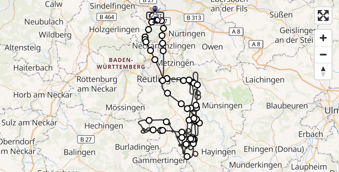 Flugroute Polizeihubschrauber Flughafen Stuttgart - Flughafen Stuttgart, 21 Mai 2026, 13:21