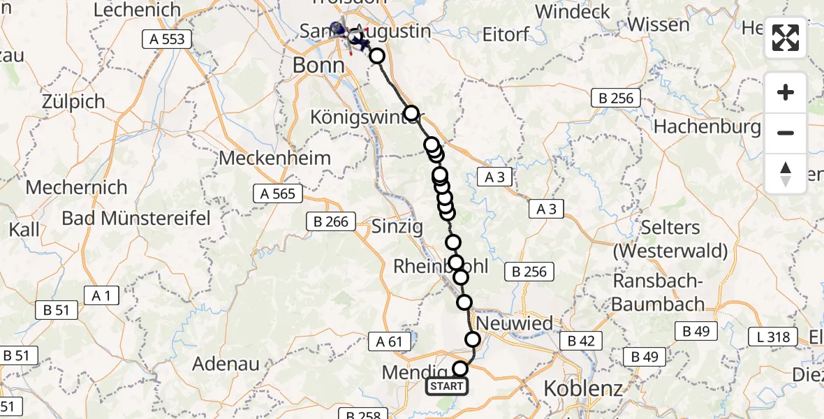 Flugroute Polizeihubschrauber Kruft - Bonn-Hangelar Flugplatz, 21 Mai 2026, 13:23