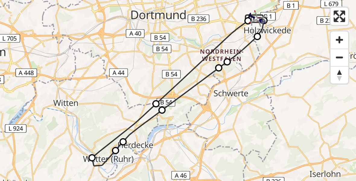 Flugroute Polizeihubschrauber Dortmund Flughafen - Dortmund Flughafen, 21 Mai 2026, 13:27