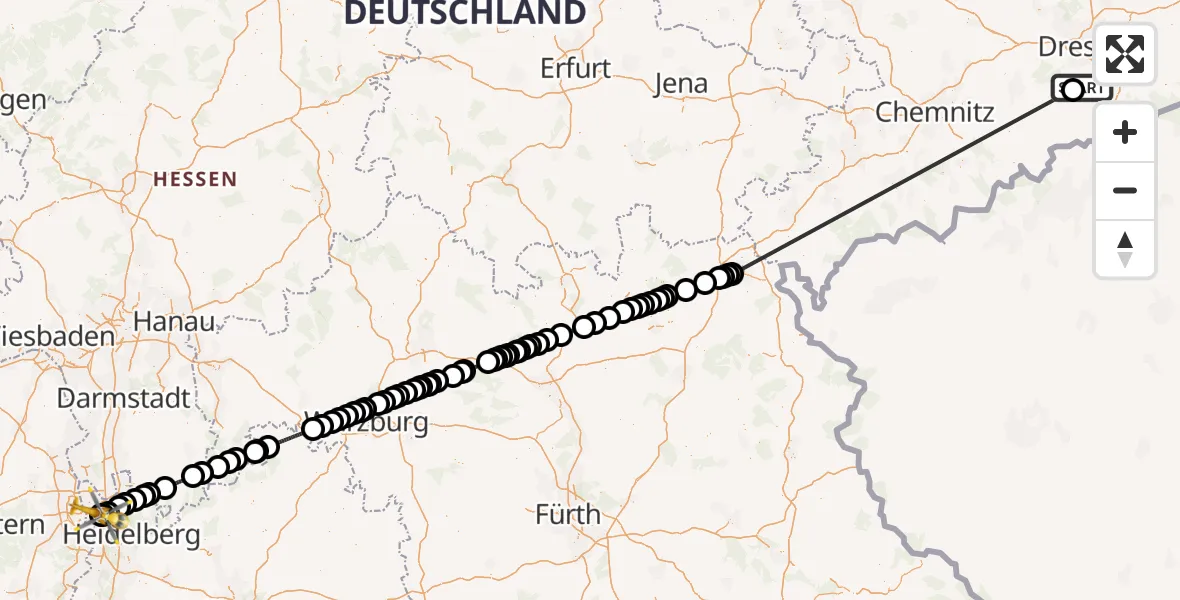 Flugroute Rettungshubschrauber Rabenau - Mannheim-City Flughafen, 21 Mai 2026, 13:42