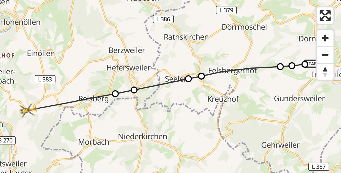 Flugroute Rettungshubschrauber Imsweiler UL - Wolfstein, 21 Mai 2026, 13:45