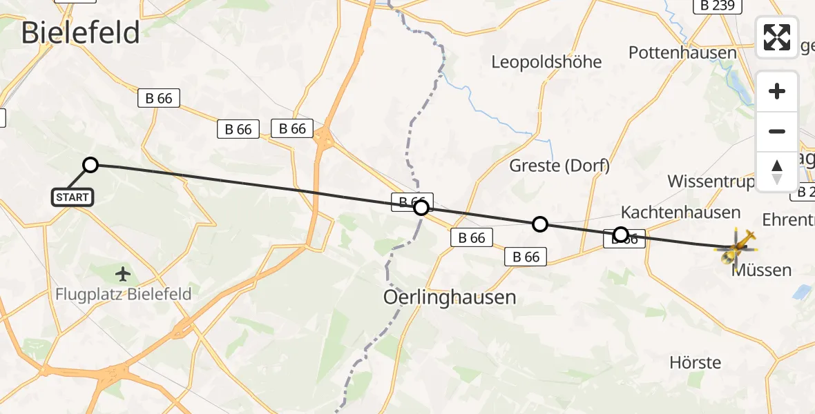 Flugroute Rettungshubschrauber Luftrettungszentrum Bielefeld - Lage, 21 Mai 2026, 14:02