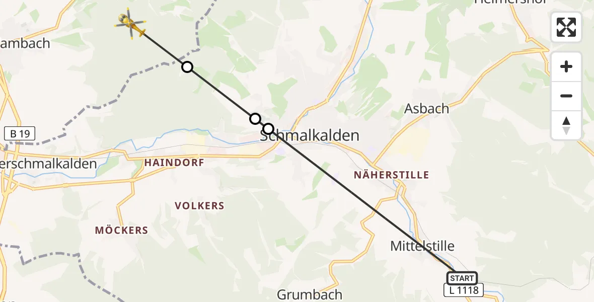 Flugroute Rettungshubschrauber Schmalkalden - Fambach, 21 Mai 2026, 14:03