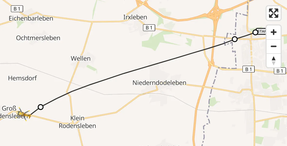 Flugroute Rettungshubschrauber Magdeburg Hospital - Wanzleben-Börde, 21 Mai 2026, 14:04