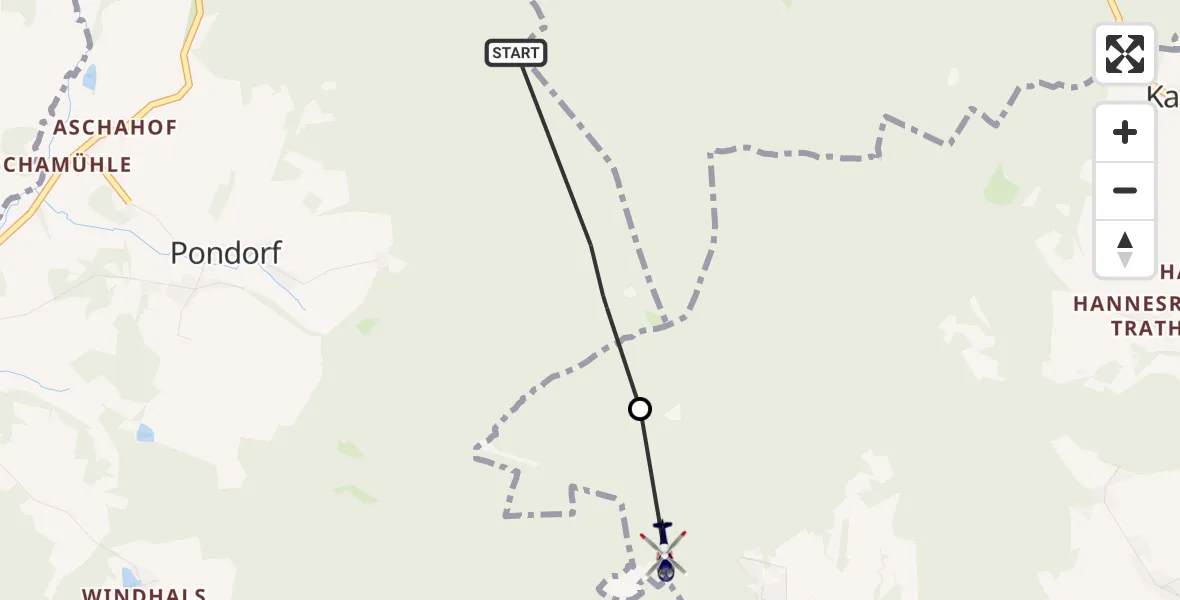 Flugroute Polizeihubschrauber Winklarn - Tiefenbach, 21 Mai 2026, 14:04