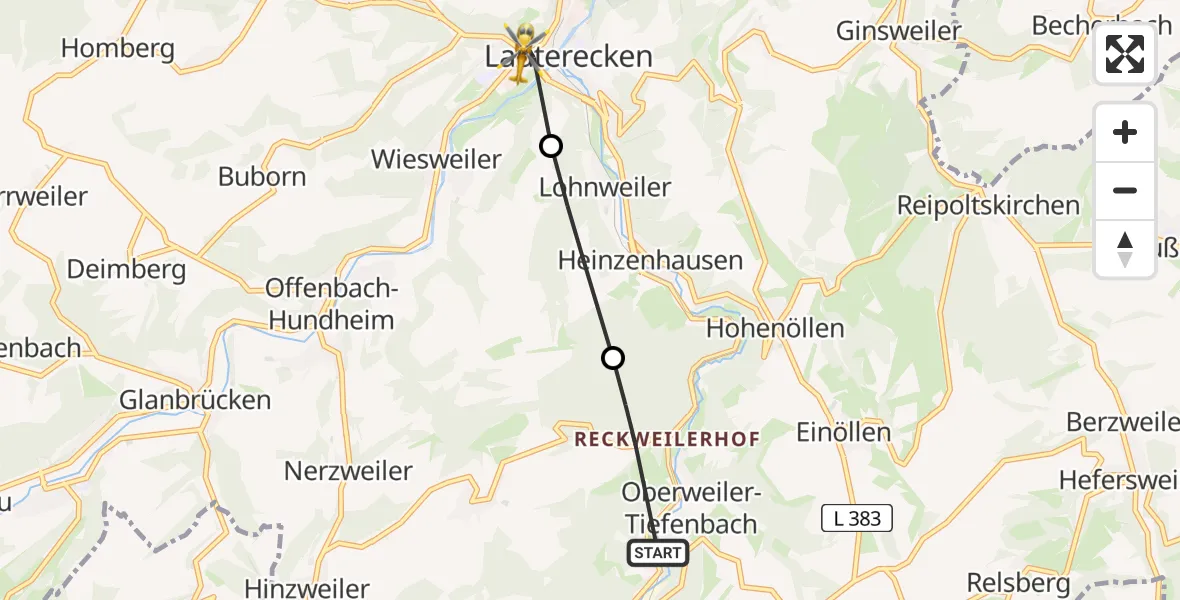 Flugroute Rettungshubschrauber Wolfstein - Lauterecken, 21 Mai 2026, 14:16