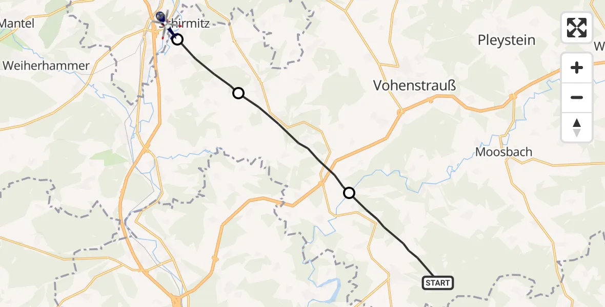 Flugroute Polizeihubschrauber Tännesberg - Weiden i.d.OPf., 21 Mai 2026, 14:21