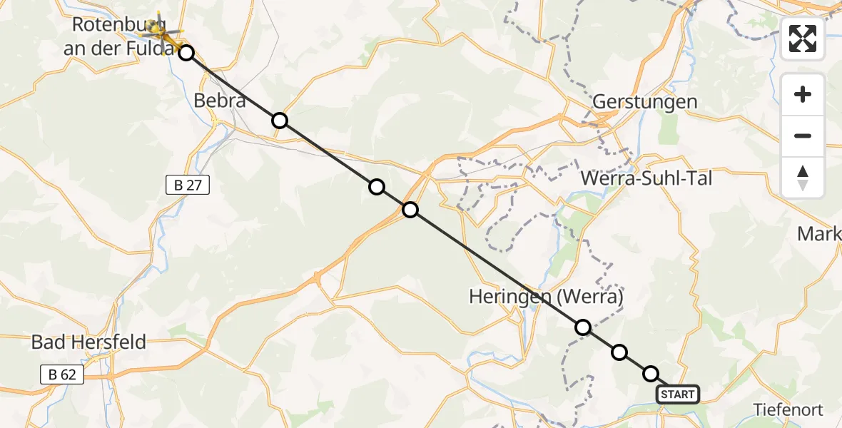 Flugroute Rettungshubschrauber Krayenberggemeinde - Rotenburg a.d.Fulda, 21 Mai 2026, 14:42