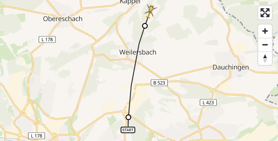 Flugroute Ambulanzhubschrauber DRF Air Rescue Station Villingen-Schwenningen Hubschrauberlandeplatz (Christoph 11) - Niedereschach, 21 Mai 2026, 14:44