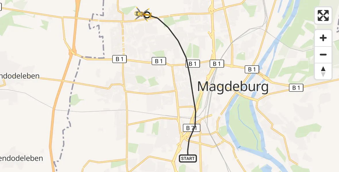 Flugroute Rettungshubschrauber Magdeburg - Magdeburg Hospital, 21 Mai 2026, 15:04