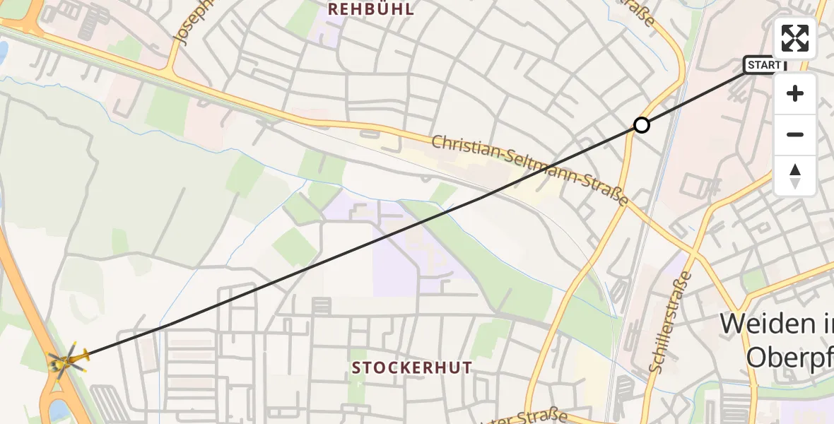 Flugroute Rettungshubschrauber Weiden Hospital - Weiden i.d.OPf., 21 Mai 2026, 15:05