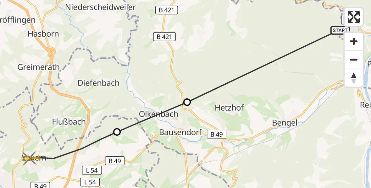 Flugroute Rettungshubschrauber Alf - Wittlich, 21 Mai 2026, 15:16