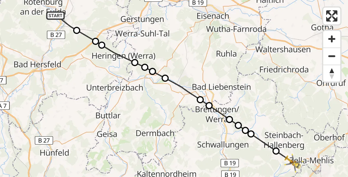 Flugroute Rettungshubschrauber Bebra - Zella-Mehlis, 21 Mai 2026, 15:24